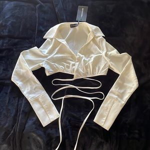 Cream Satin Tie Wrap Crop Top